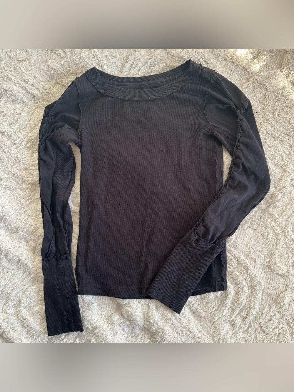 We The Free Black Texture Open Shoulder Long Sleeve Top Size Small